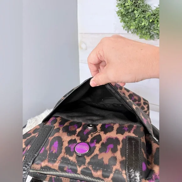 Coach F25282 Purple Ocelot Nylon Tote with Patent Leather Trim Shoulder Bag - Picture 9 of 17